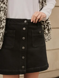 Noir - Minijupe Denim à poches plaquées