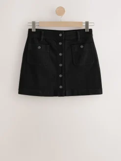 Noir - Minijupe Denim à poches plaquées