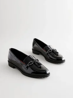 Noir - Mocassins vernis à glands avec détails métalliques