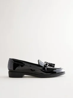 Noir - Mocassins vernis à glands avec détails métalliques