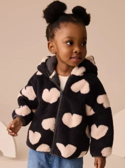 Noir à motif cœur - Polaire zippée (3mois-7ans)