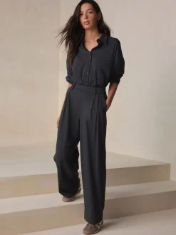 Noir - N. Premium Pantalons Habillés Jambe large en jersey