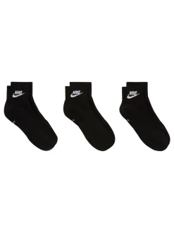 Noir - Nike Tous les jours Essentiel Cheville 100% Coton Chaussettes 3 Lot