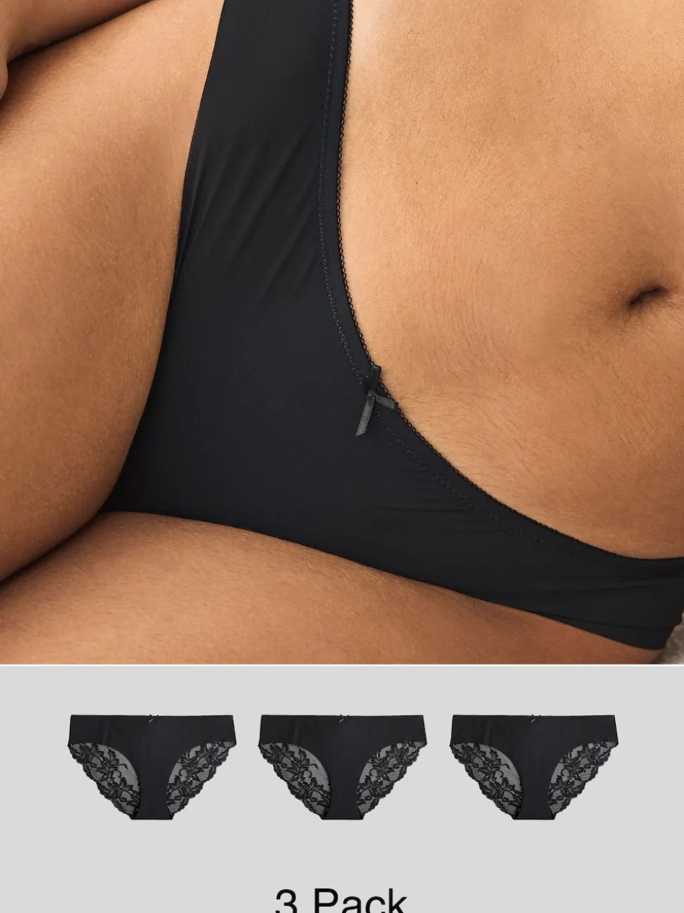 Noir - No VPL Lace Back Briefs 3 Pack