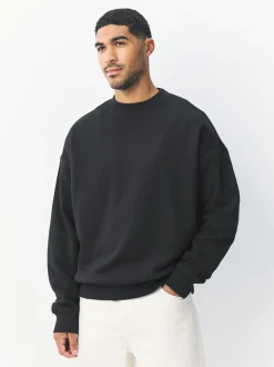Noir - Oversize - Sweat-shirt épais à Col rond riche en coton