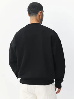 Noir - Oversize - Sweat-shirt épais à Col rond riche en coton