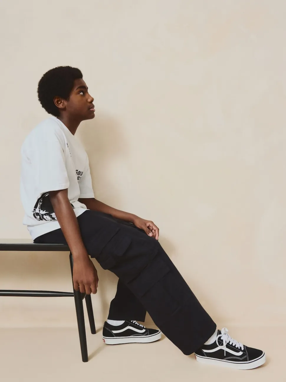 Noir - Pantalon cargo en coton tissé en sergé (3-16ans)