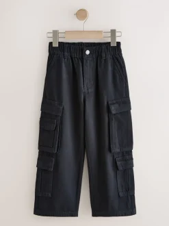 Noir - Pantalon cargo en coton tissé en sergé (3-16ans)