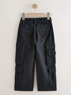 Noir - Pantalon cargo en coton tissé en sergé (3-16ans)