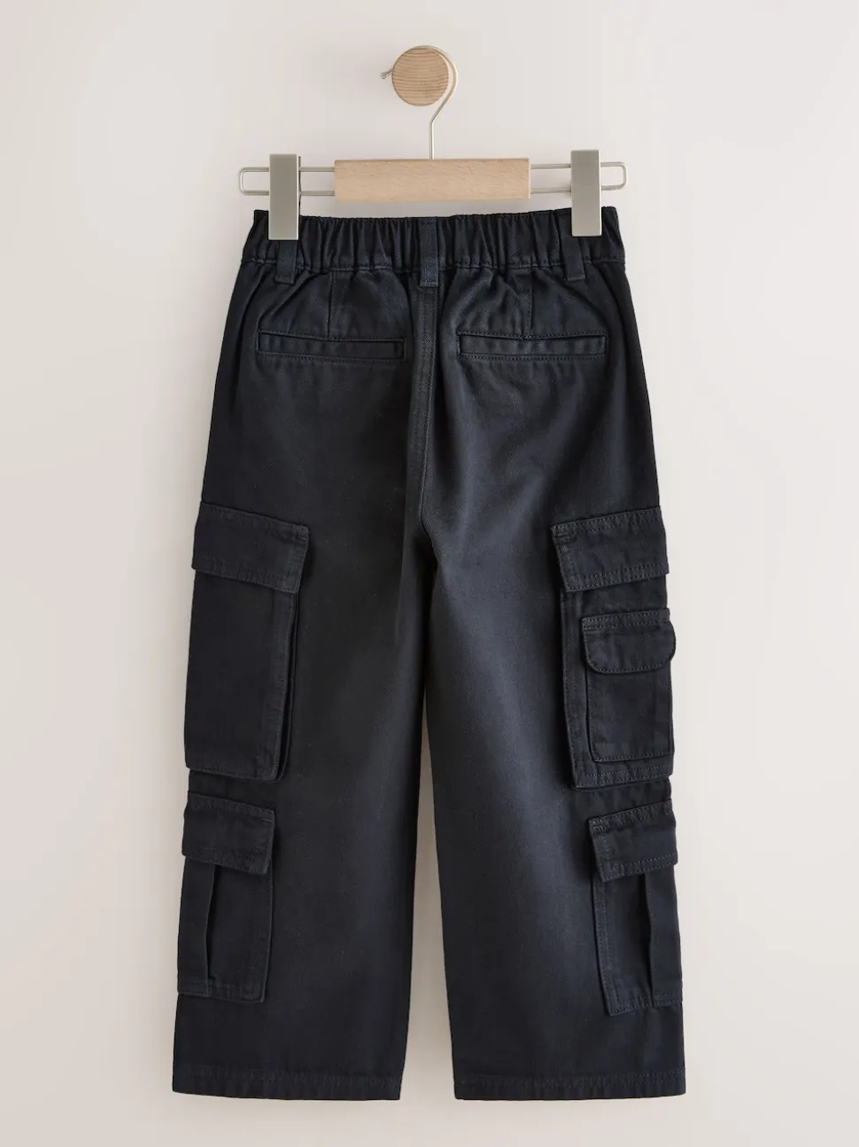 Noir - Pantalon cargo en coton tissé en sergé (3-16ans)