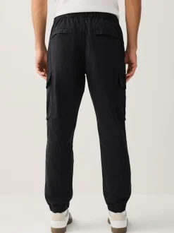 Noir - Pantalon cargo stretch en coton