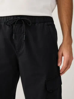 Noir - Pantalon cargo stretch en coton