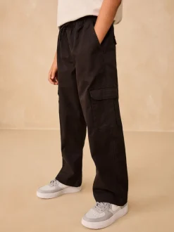 Noir - Pantalon cargo tissé (3-16ans)
