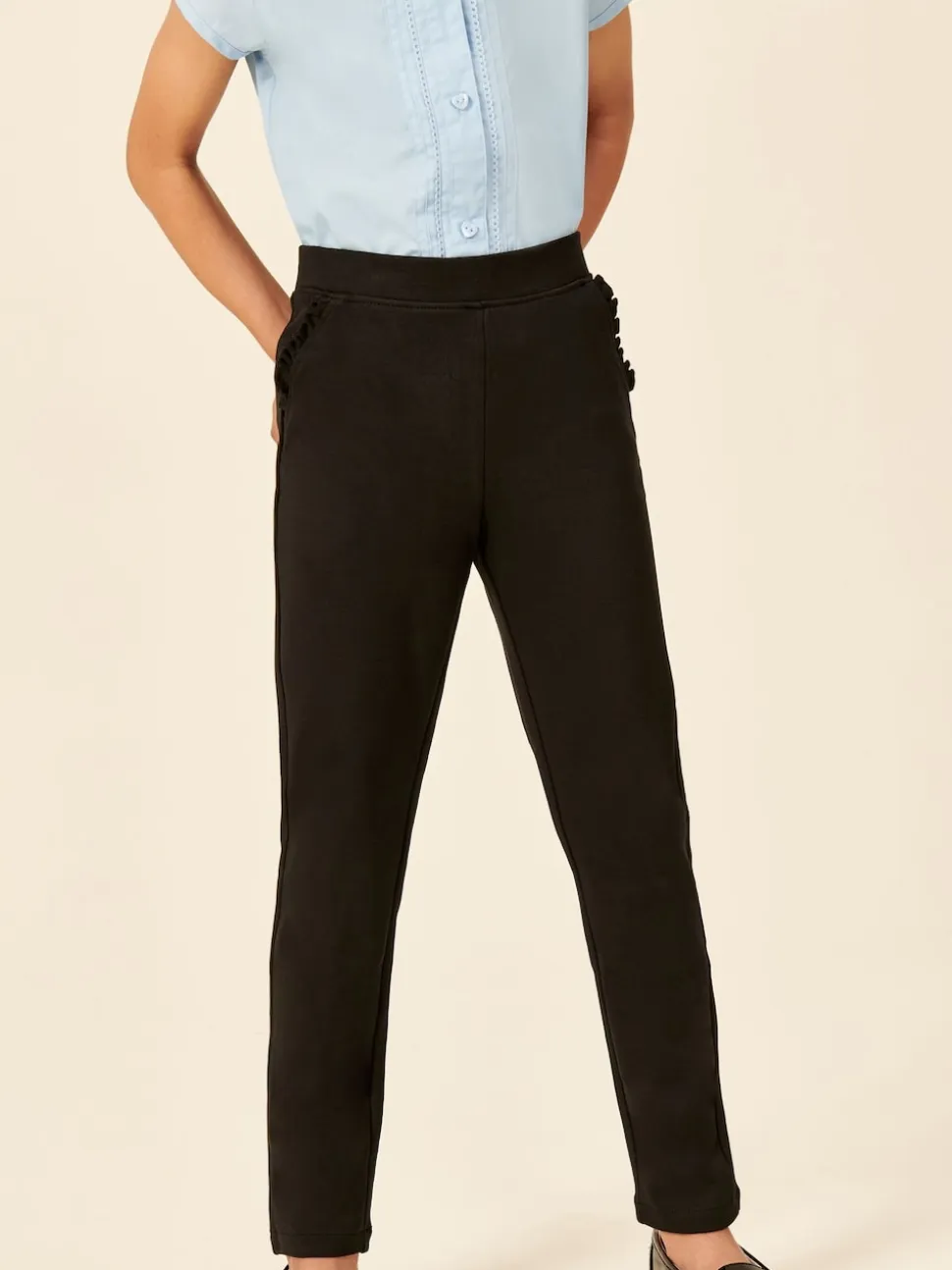 Noir - Pantalon d’école extensible riche en coton à enfiler (3-16ans)