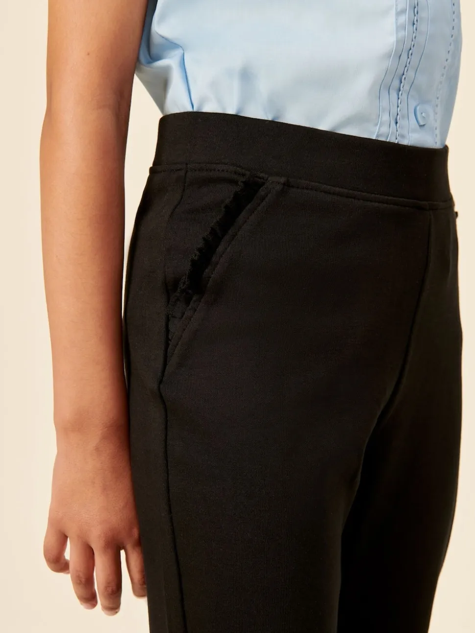 Noir - Pantalon d’école extensible riche en coton à enfiler (3-16ans)