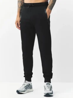 Noir - Pantalon de jogging en interlock doux au toucher à poignets