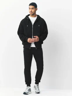 Noir - Pantalon de jogging en interlock doux au toucher à poignets