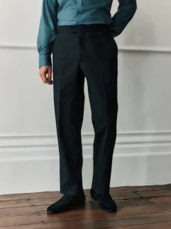 Noir - Pantalon de smoking en laine Marzotto Coupe classique avec bandes latérales