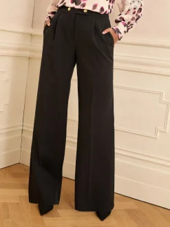 Noir - Pantalon large Love & Roses à boutons