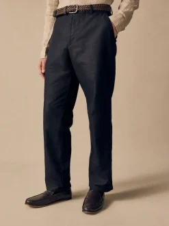 Noir - Pantalon élégant en lin et coton Blend à ceinture coupe classique