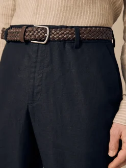 Noir - Pantalon élégant en lin et coton Blend à ceinture coupe classique