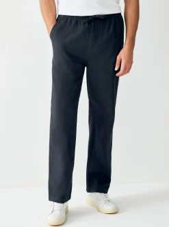 Noir - Pantalon élégant en lin et coton Blend