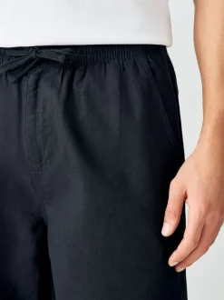 Noir - Pantalon élégant en lin et coton Blend