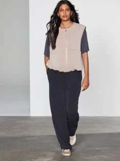 Noir - Pantalons Amples à enfiler en jersey ultra-doux modal Mélange