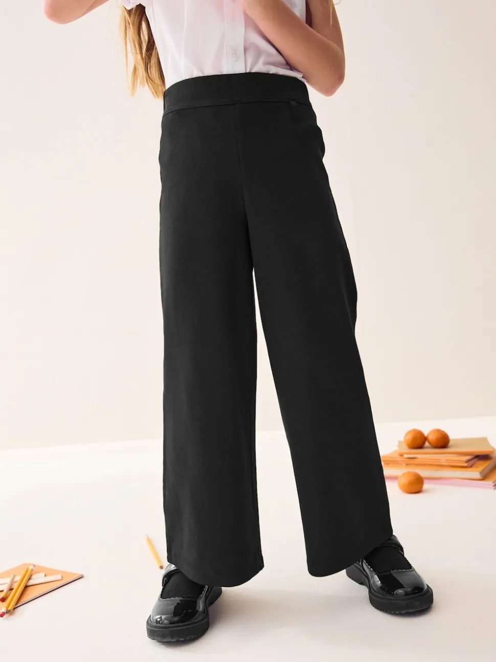 Noir - Pantalons Amples en jersey extensible en coton riche (3-17ans)