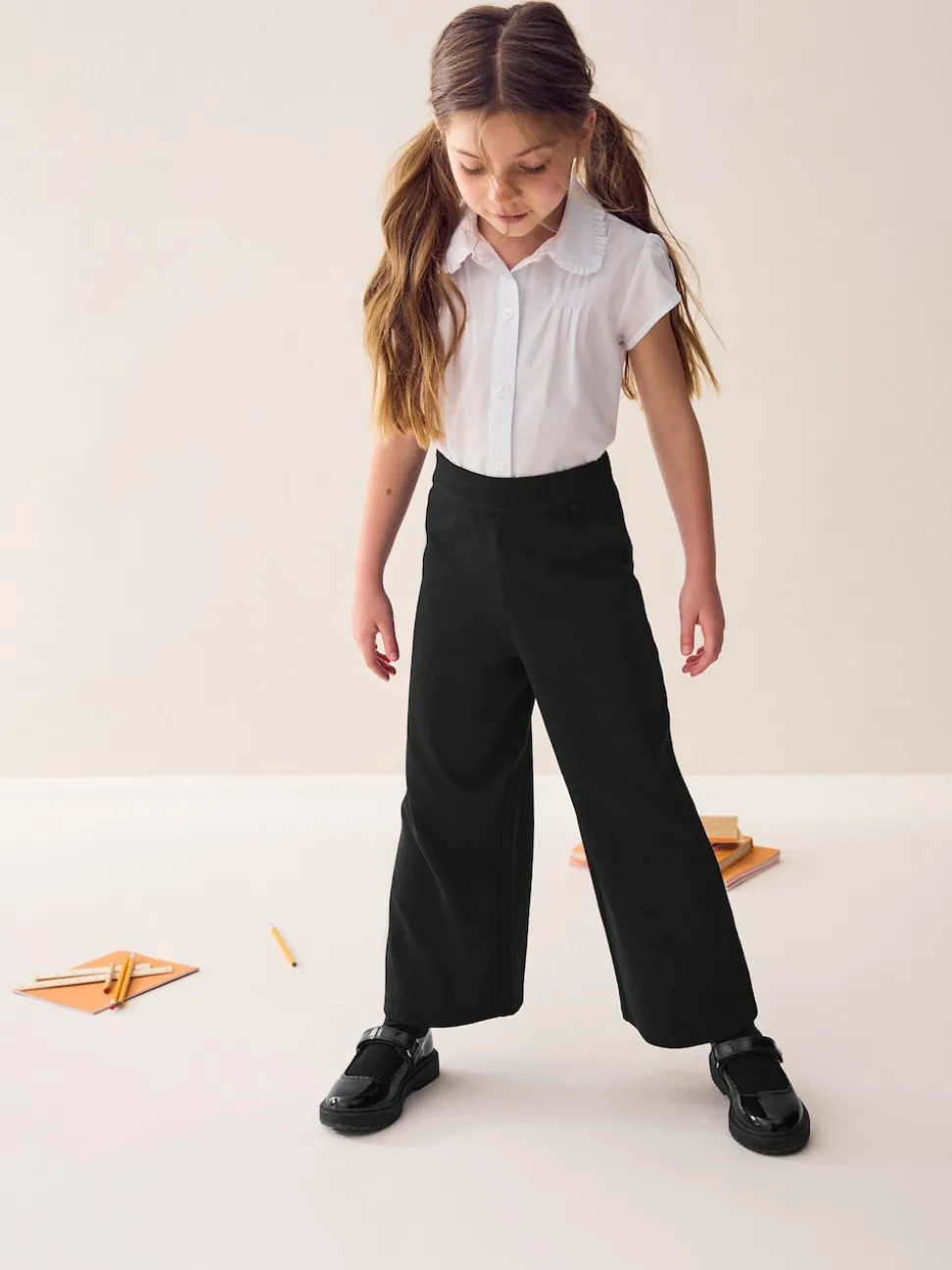 Noir - Pantalons Amples en jersey extensible en coton riche (3-17ans)