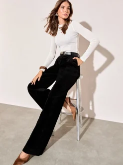 Noir - Pantalons amples Friends Like These plissé sur le devant en velours côtelé