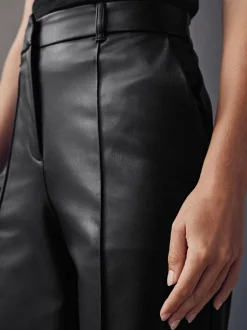 Noir - Pantalons coupe droite en faux cuir