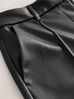 Noir - Pantalons coupe droite en faux cuir