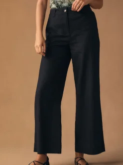 Noir - Pantalons intelligents à jambe large en lin Blend