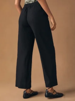 Noir - Pantalons intelligents à jambe large en lin Blend