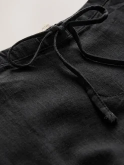 Noir - Pantalons intelligents à jambe large en lin Blend