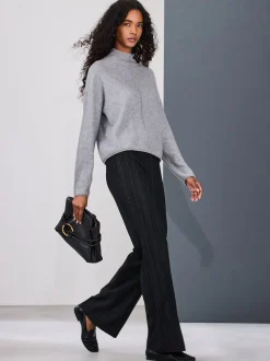 Noir - Pantalons évasés rayés