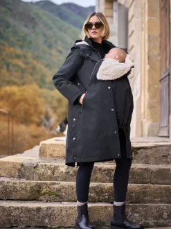 Noir - Parka de maternité et de bébé Seraphine 3 en 1 avec doublure en imitation peau de mouton