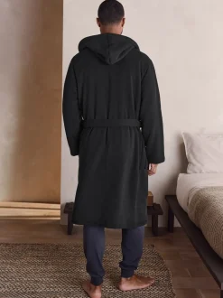 Noir - Peignoir texturé en velours côtelé