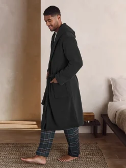 Noir - Peignoir texturé en velours côtelé