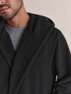 Noir - Peignoir texturé en velours côtelé