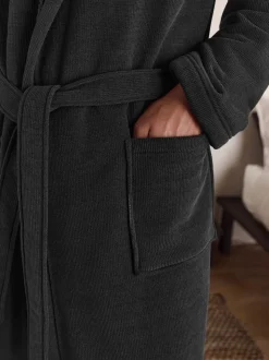 Noir - Peignoir texturé en velours côtelé