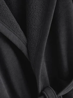 Noir - Peignoir texturé en velours côtelé