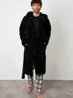 Noir - Peignoir Threadbare confortable à capuche