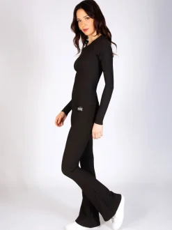 Noir - Pineapple Womens Leggings évasés en côtes