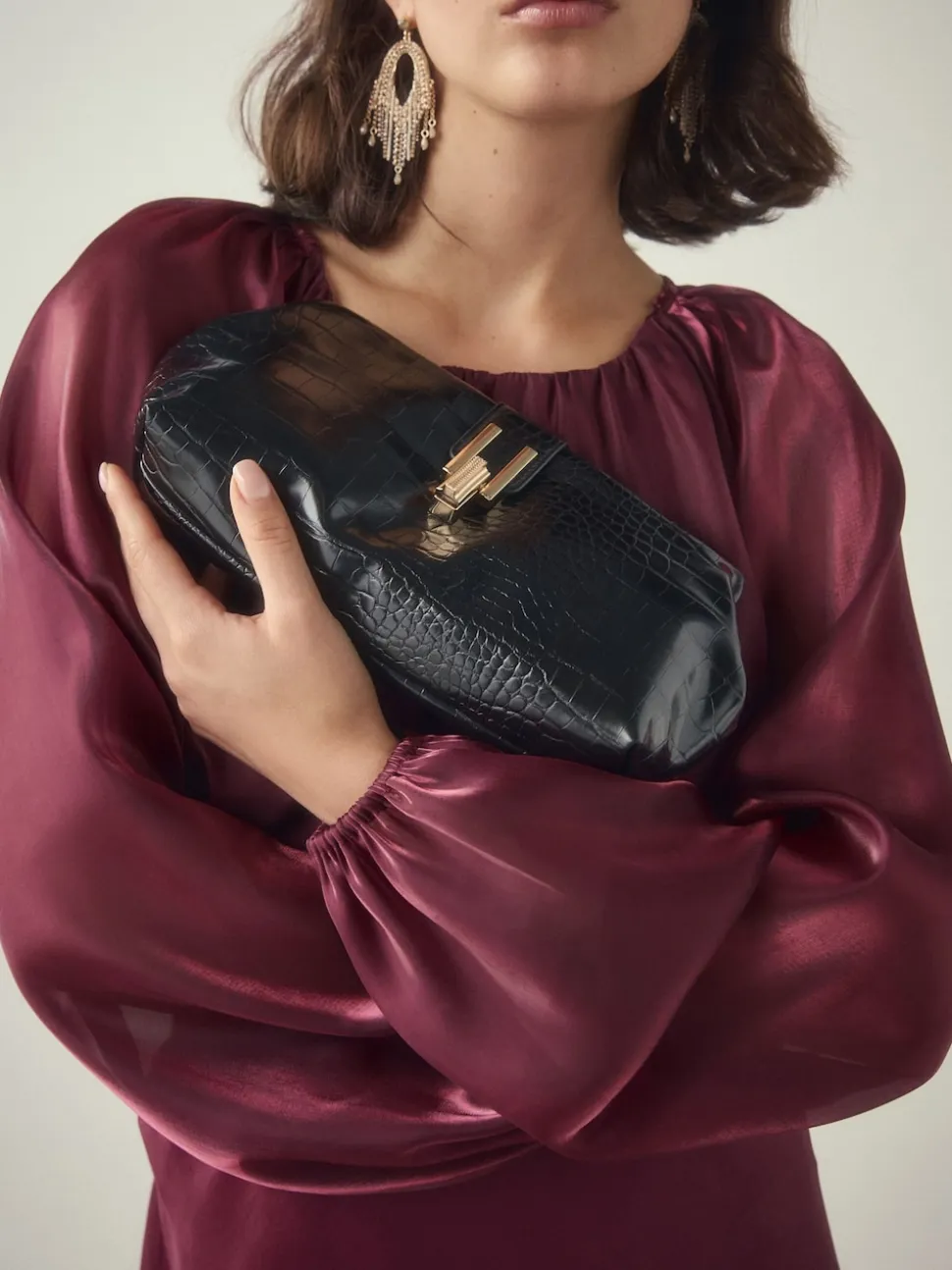 Noir - Pochette croco en PU