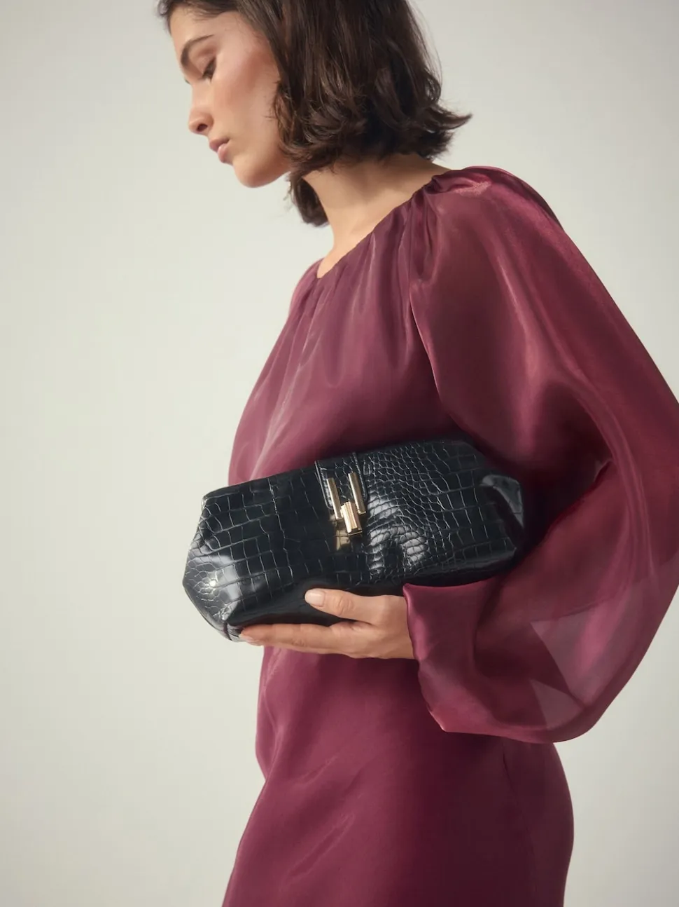 Noir - Pochette croco en PU