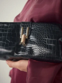 Noir - Pochette croco en PU