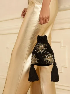 Noir - Pochette Love & Roses en velours avec ornements sequins