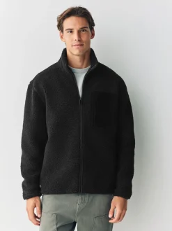 Noir - Polaire zippée en entonnoir en peau de mouton